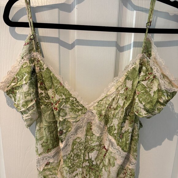 Anthropologie Green Lace Trim Floral Dress - Picture 3 of 5